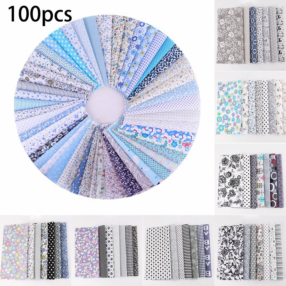 100 Pcs Cotton Quilting Fabric Bundles Assorted Mixed Color Fat Quarter