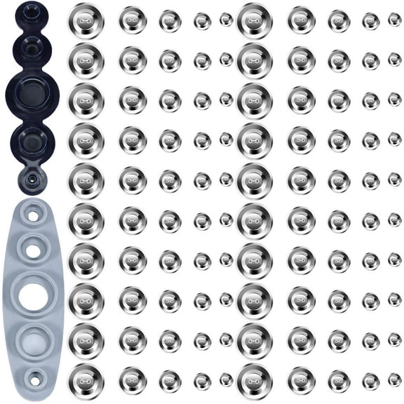 100 Pcs Cover Button Kit 5 Different Size Cover Buttons with 5 in 1 Button Tool Aluminum Alloy Button Craft Kit DIY Covered Buttons for Clothes Hats Sweaters Backpacks DIY Crafts