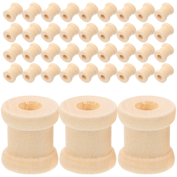 OUNONA Wood Spools for Sewing Use Durable and Smoothly Sanded Unfinished for DIY Crafts Beige 13x15MM