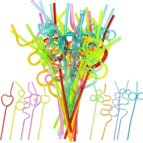 100 Pcs Crazy Straws, Happon Different Designs Colorful Loop Straws, 10'' Reusable Plastic Silly Straws, Silly Colorful Drinking Straws, Fun Varied Twists Straws for Birthday Party Supplies