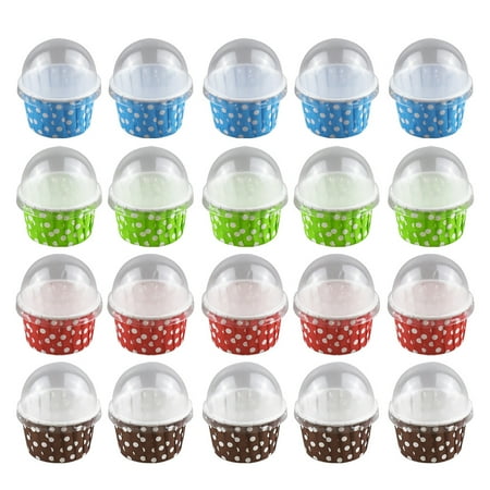 100 Pcs Creative Cake Cups Medium Size Paper Ice Cream Cup Heat Resistabt Dessert Container with Lid for Yogurt Mousse (Random C