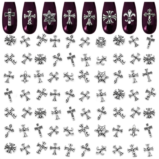100 Pcs Cross Nail Charms for Nails Design Cross Charms for Nails