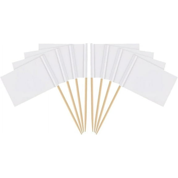 100 Pcs Cupcake Flag Toothpicks Blank Food Markers Decorative Cupcake Toppers Sticks Cocktail Picks for Decoration White