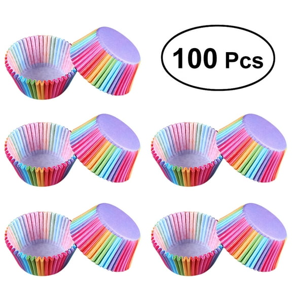 100 Pcs Cupcake Wrappers Liners Muffin Cases Cake Cup Party Favors (Rainbow Color Wrap)