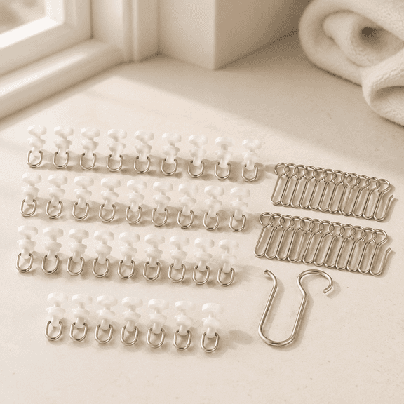 100 Pcs Curtain Track Gliders Hooks 50 Plastic Curtain Tracks Glider and 50 Metal Hook Ceiling Sliding Curtains Tracks Hook for Straight Curved Track Glider Carriers Hooks Rail Runner