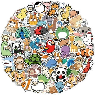 Kawaii Stickers - Cute Stickers for Journaling - 6 Sheets Small Cartoon Cat Dog Panda Bear Animal Waterproof Mini Stickers Pack for Phone Case
