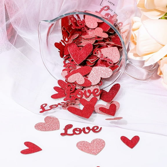 100 Pcs Dark Red Heart Paper Confetti, Heart Confetti Red Glitter Confetti Hearts, Glitter Paper Confetti for Valentine's Day Wedding Bridal Shower Bachelorett Party Decoration (Red)