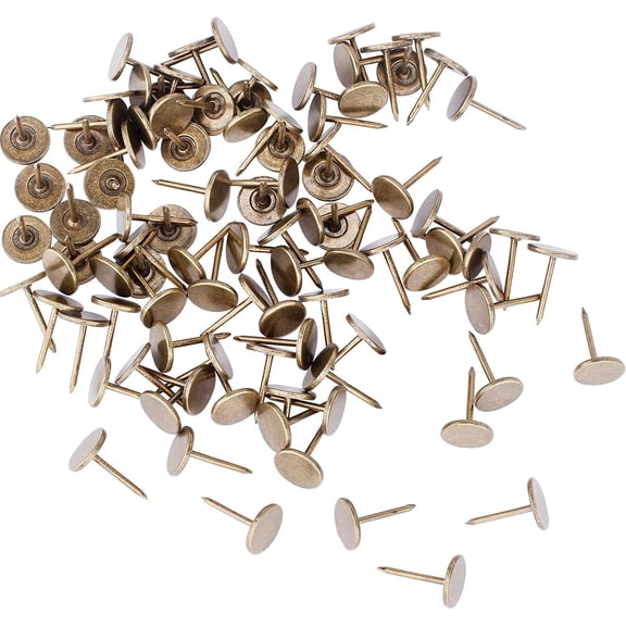 100 Pcs Decorative Tacks Pins Iron Flat Head Nails 16mm Length Insert Straightly Hang on Tightly Easy to Position Solid for Furniture DIY Craft Bronze for DIY