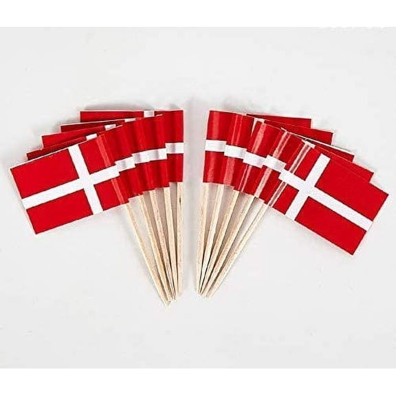 100 Pcs Denmark Flag Danish Toothpick Flags, Small Mini Stick Cupcake Toppers Danish Flags,Country Picks Party Decoration Celebration Cocktail Food Bar Cake Flags