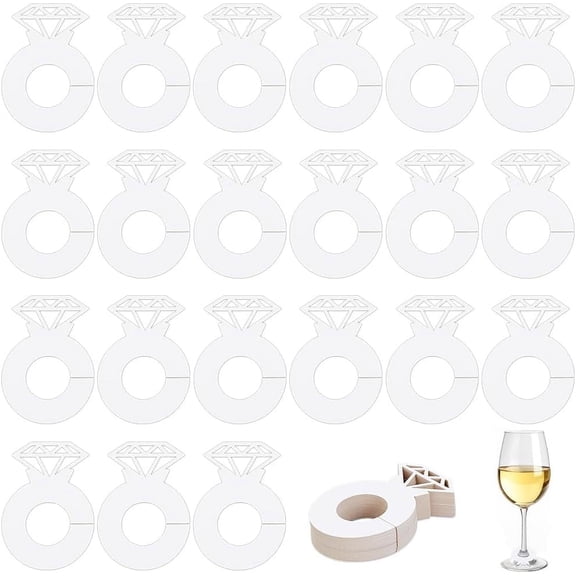 Paper Diamond Ring Wine Glass Charms Tags Wine Glass Markers for Wedding Restaurant Birthday Party Decorations White 59.5x42x0.24mm Inner Diameter: 20mm