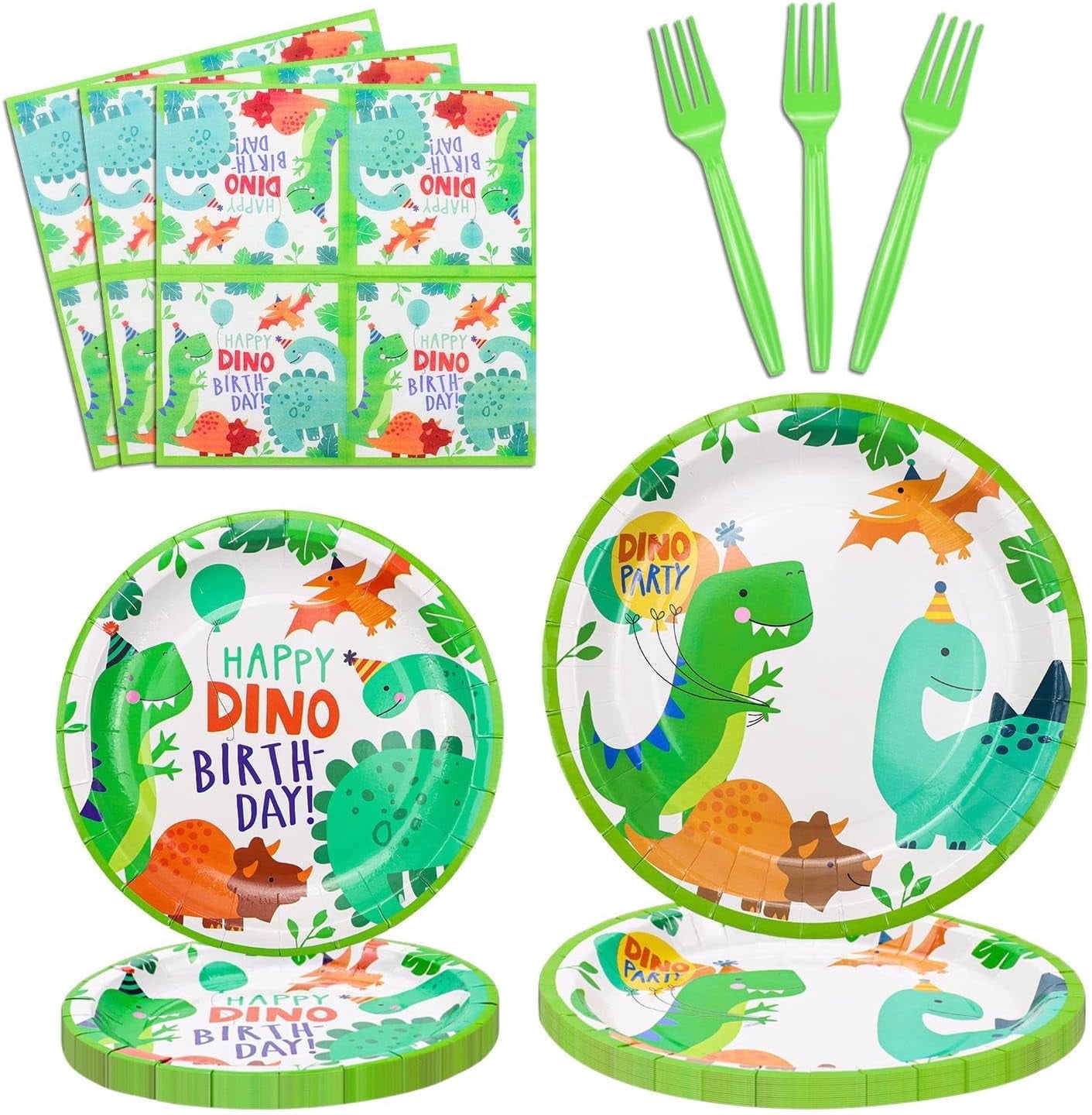 79 Pc. Pastel Dino Party Disposable Tableware Kit For 8 Guests