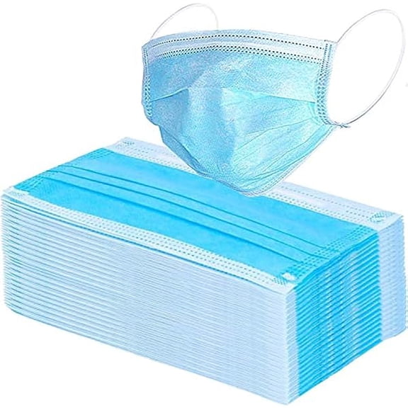 100 Pcs Disposable 3 Ply Earloop Face Masks, Suitable for Home, School, Office and Outdoors (Blue)
