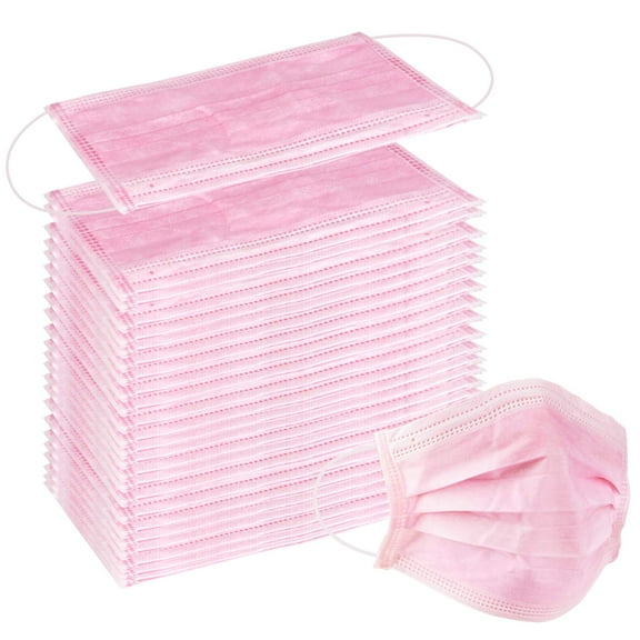 100 Pcs Disposable 3 Ply Earloop Face Masks, Suitable for Home, School, Office and Outdoors (Pink) Pink 1 Count (Pack of 100)