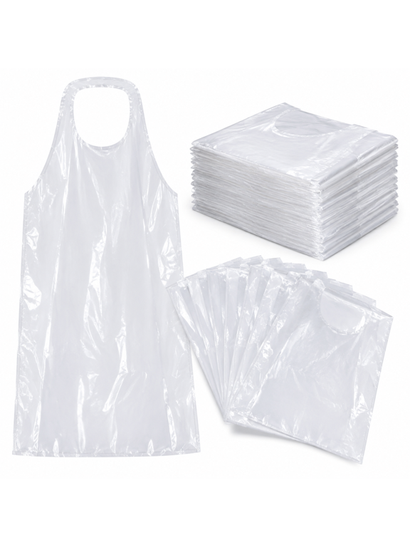 100 Pcs Disposable Aprons, 24'' x 42'' Plastic Waterproof Apron Painting Smock Eating Bibs for Adults Painting Party, Cooking, Housework, Picnic