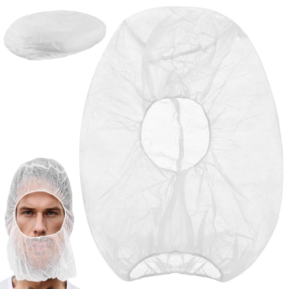 100 Pcs Disposable Beard and Hair Nets, Disposable Bouffant Caps, Lightweight Non-Woven Hood, Sanitary Hairnet & Beard Cover Combo, Breathable Hair Nets for Food Service, Labs, White