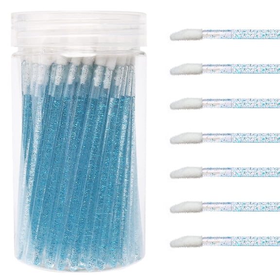 " 100 Pcs Disposable Crystal Lip Brushes with Container, Make Up Lip Brushes Lipstick Lip Gloss Wands Eyeshadow Brushes Applicator Tool Makeup Beauty Tool Kits (Blue)"