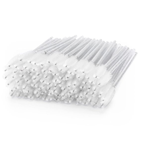 100 Pcs Disposable Crystal Spoolies Brush for Eyelash Extensions, Eyebrow Brushes Lash Wand Applicator Makeup Kits (White)