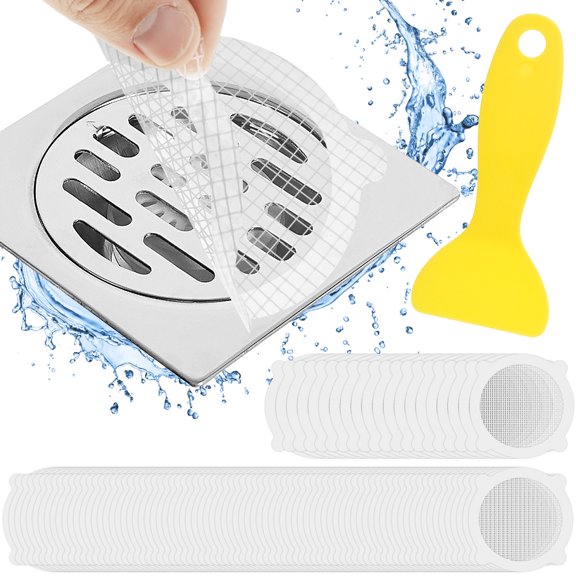 100 Pcs Disposable Drain Cover & Drain Snake Stickers - 10cm Round Shower Drain Cover & Hair Catcher for Shower Drain - Perfect for Bath & Kitchen - Mesh Stops Human & Pet Hair