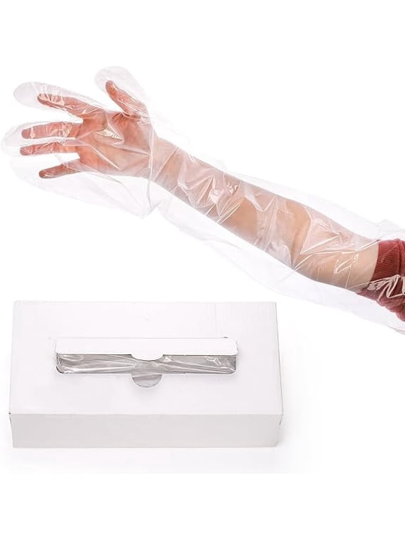 100 Pcs Disposable Dressing Gutting Glove, 35 Inch Shoulder Length Extra Long Disposable Gloves, Hunting Field Dressing Gloves for Veterinarians Deer Cleaning Gutting