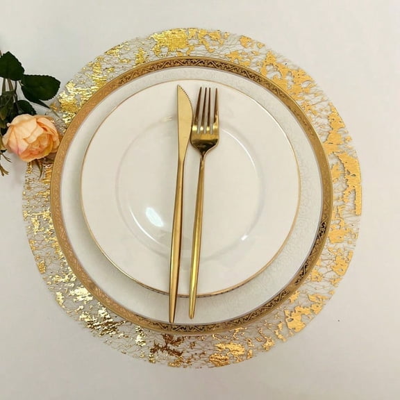 100 Pcs Disposable Gold Placemats 13 Inch Metallic Foil Round Place Mats Pressed Gold Doilies Charge Table Runner For Home Decoration Dining Table Wedding Birthday Party