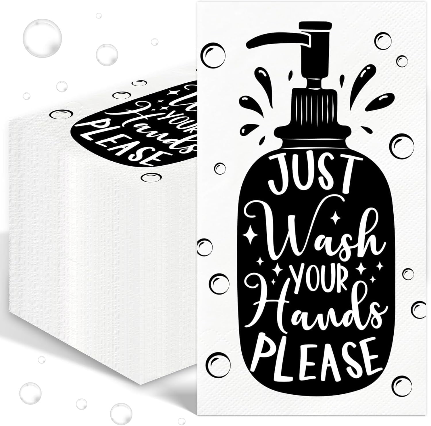 100 Pcs Disposable Hand Towels for Bathroom Paper Towels for Guests 3 Ply Wash Your Hands Bathroom Etiquette Guest Napkins for Powder Room Wedding Birthday Holiday Anniversary, Black White