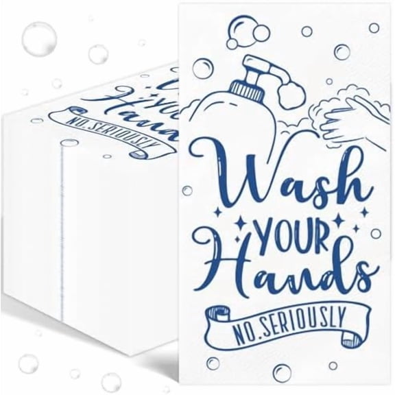 100 Pcs Disposable Hand Towels for Bathroom Paper Towels for Guests 3 Ply Wash Your Hands Bathroom Etiquette Guest Napkins for Powder Room Wedding Birthday Holiday Anniversary, Dark Blue