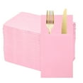 thumbnail image 1 of 100 Pcs Disposable Linen Feel Napkins with Built-in Flatware Pockets, Paper Dinner Napkins for Knife and Forks Light Pink, 1 of 6