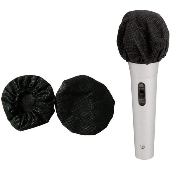 JINYINGHOD 100 Pcs Disposable Microphone Cover Non-Woven, 3.07inch Sanitary Handheld Mic Windscreen Protective Cap for Karaoke, Recording Room, KTV (Black)