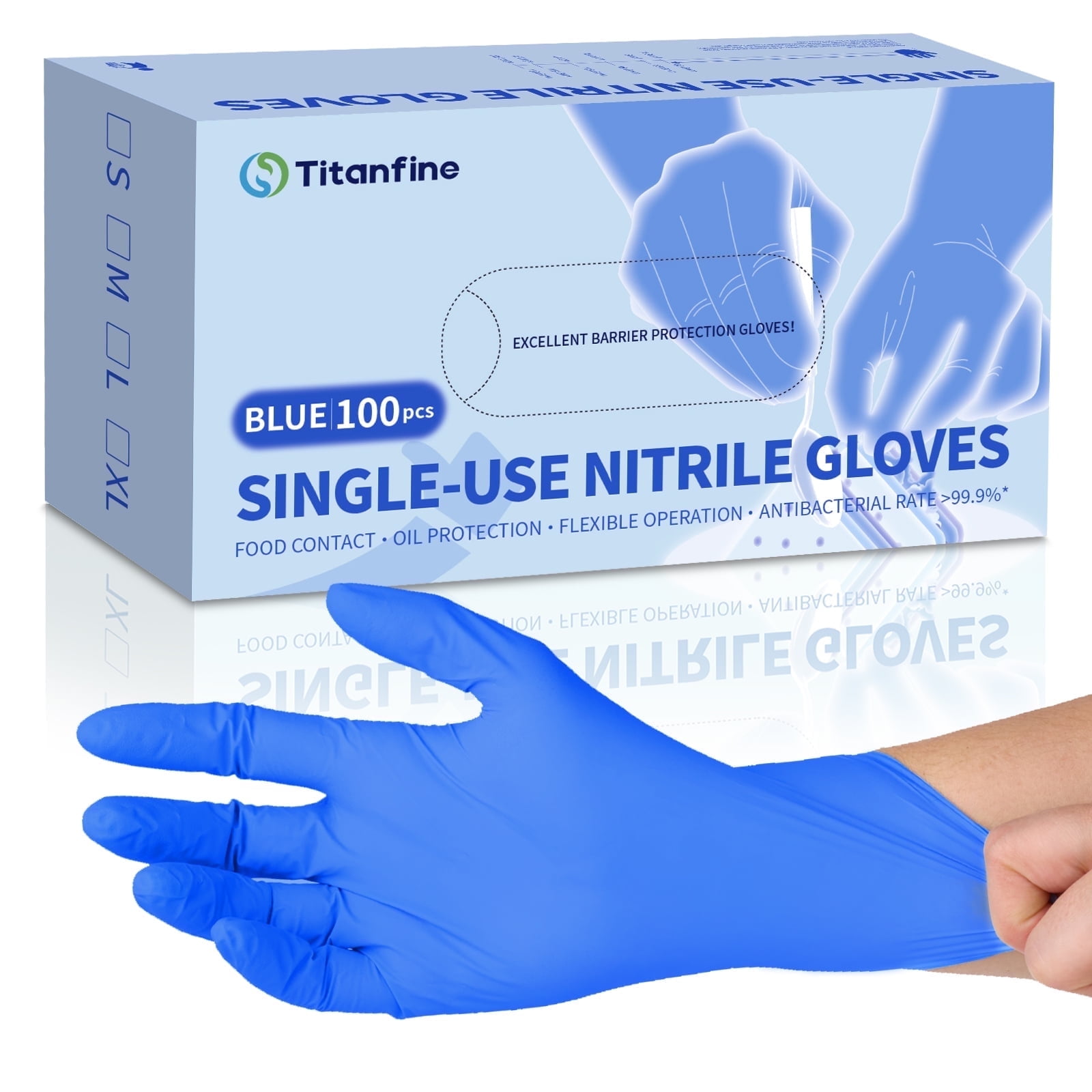 100 Pcs Disposable Nitrile Gloves, Latex-Free & Powder-Free Non-Sterile Food Safe Cleaning Glove