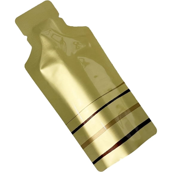 100 Pcs Disposable Open Up Mylar Storage Bags Cosmetic Shampoo Liquid Containers Sample Pouch Heat Seal Foil Bag Travel Use Packets for Toiletries Skincare Lotion (Gold, 1.97x4.33 inch)