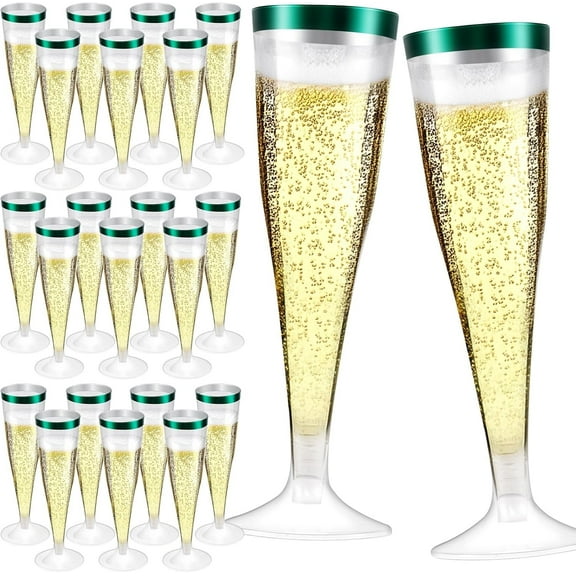 100 Pcs Disposable Plastic Flutes, 4.5oz Clear Champagne Glasses - Ideal for Parties, Weddings & Cocktails - Green