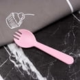 thumbnail image 1 of 100 Pcs Disposable Plastic Sporks - 4.4" Individually Wrapped Forks, 2 in 1 Forks and Spoons, Convenient Small Forks Alternative for Desserts, Yogurt, Ice Cream, Fruit, Salad & Birthday Cake (Pink), 1 of 6