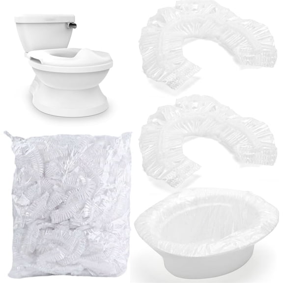 100 Pcs Disposable Potty Liners Clear Plastic Potty Training Bags Portable Toilet Seat Covers with Elastic Fits Most Potty Chairs for Home Hotel Travel 17  8 Inches