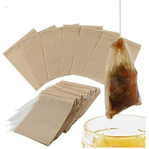 100 Pcs Disposable Tea Filter Bags, Happon Tea Infuser Drawstring Empty Bag for Loose Leaf Tea (Natural Color,1.96 x 2.75 in)