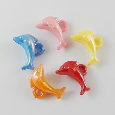 100 Pcs Dolphin Charms Pendant Opaque AB Color Acrylic Dolphin Pendant Jewelry Making Charms