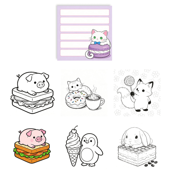 100 Pcs Double-Sided Original Coloring Sticky Notes: 100 Unique Patterns, Writing & Reminder Use