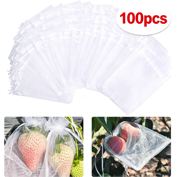 100 Pcs Drawstring Mesh Bags for Fruit Protection - Garden Netting Bags for Apples Grapes Vegetables - Reusable Bags with Drawstring for Harvest Storage Jewelry Organizing