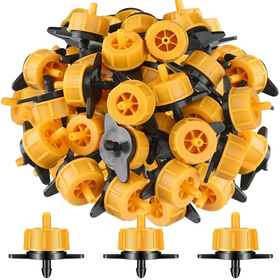100 Pcs Drip Irrigation Emitters, Pressure Compensating Absinthe Drippers, Drip Tip Constant Flow Heads Parts Garden Flower Pots Plants, Dig Kit for 1/4 Inch Watering Tubing Line(Brown,2 GPH)