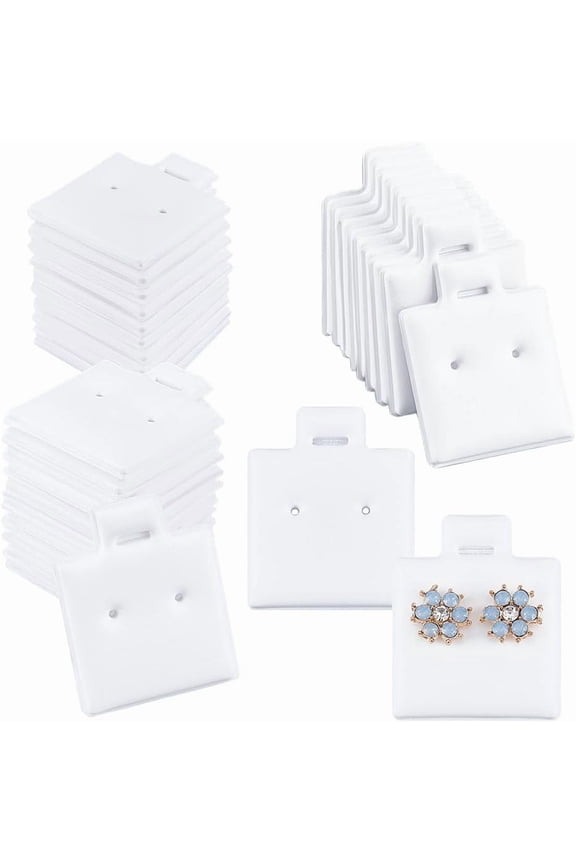 100 Pcs Earring Display Cards PVC Jewelry Hanging Display Cards Puff Earring Cards Earring Holder Cards with Paper Packaging Box for Earrings Jewelry Display White 1.2x1Inch White