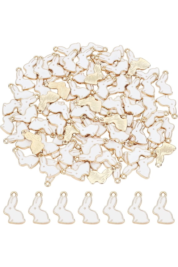 100 Pcs Easter Bunny Charms Enamel Alloy Rabbit Charms Cartoon Metal Dangle Charms for Earrings Jewelry Making Bracelet Necklace