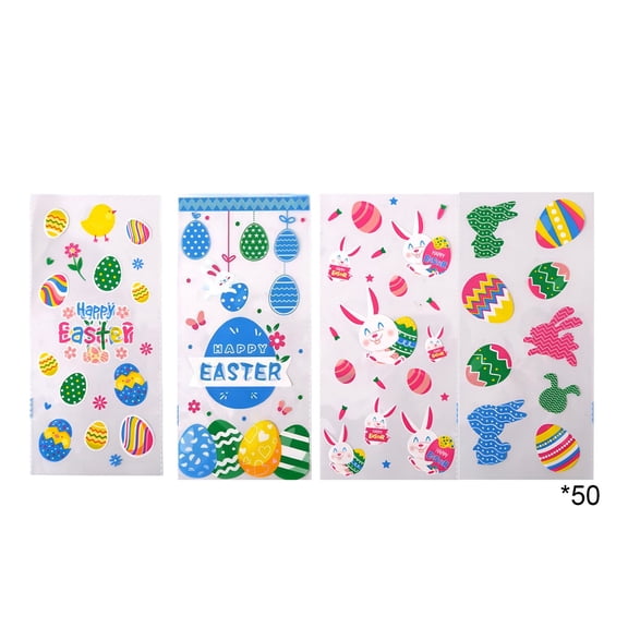100 Pcs Easter Treat Bags - Happy Easter Gift Bag, Easters Eggs Plastic Cellophane Bag, Clear Colorful Easters Bunny Goodie Candy Favor Bags with Silvery Twist Ties for Easte Party Favors Supplies