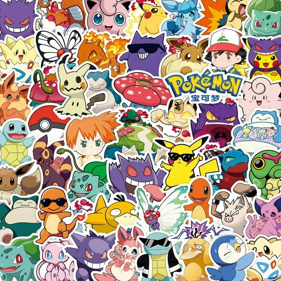 100 Pcs Eevee Stickers Anime Stickers Cartoon Waterproof Stickers for Water Bottles, Laptop,Bumper,Computer Stickers and Decals