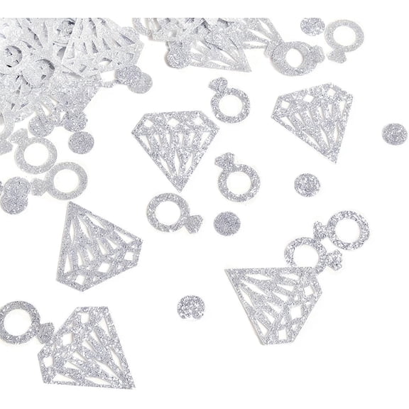 100 Pcs Engagement Party Decorations, Wedding Table Decoration, Engagement Party Wedding Confetti, Scatters Diamond Ring Round Paper Decoration for Birthday Decorations Supplies (Silver)
