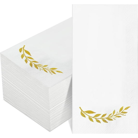 100 Pcs Eucalyptus Disposable Napkins Eucalyptus Leaf Guest Napkins Hand Towels Decorative Dinner Luncheon Cocktail Paper for Bathroom Wedding Baby Shower Supplies Decor(Golden)
