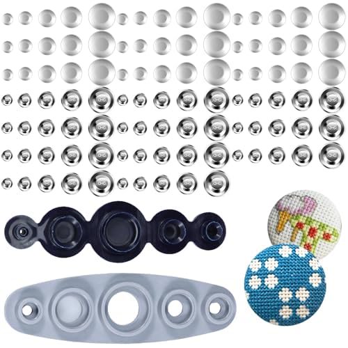 100 Pcs Fabric Covered Button Kit with Tools and Templates Aluminum Alloy DIY Button Making Kit