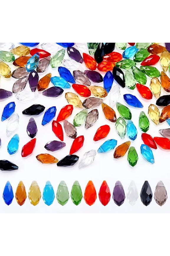 100 Pcs Faceted Teardrop Glass Beads 10 Colors Transparent Waterdrop Crystal Glass Beads Top Drilled Drop Spacer Beads for DIY Craft Jewelry Necklace Bracelet Earring Making Hole: 1mm