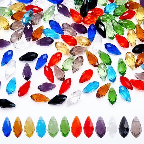 100 Pcs Faceted Teardrop Glass Beads 10 Colors Transparent Waterdrop Glass Beads Top Drilled Drop Spacer Beads for DIY Craft Jewelry Necklace Bracelet Earring Making Hole: 1mm