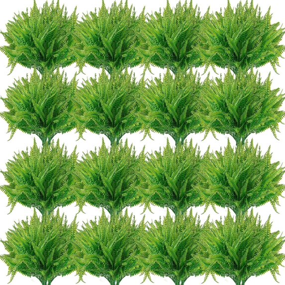 100 Pcs Fake Boston Fern Artificial Plants and Greenery UV Resistant Fake Plants No Fade Faux Ferns for Outdoor Planter Large Artificial Ferns for Outdoors Indoor for House Garden Office Porch Window