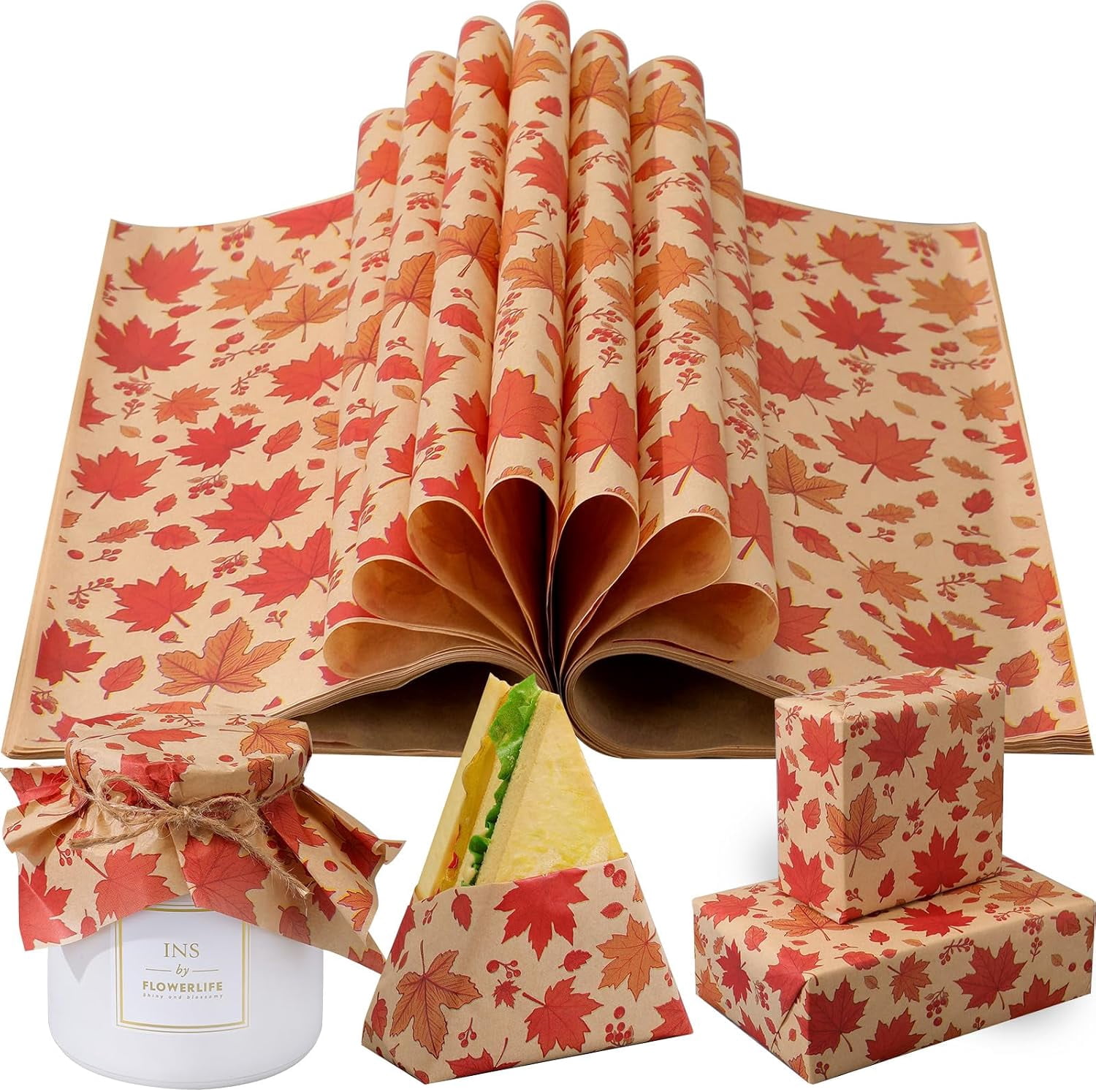 100 Pcs Fall Maple Leaves Wax Paper Sheets for Food Wrapping | 12x12 ...