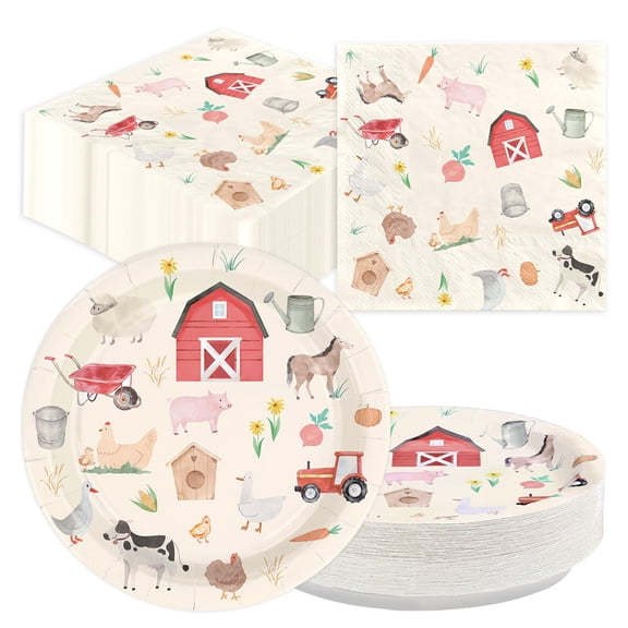 100 Pcs Farm Party Supplies Silly Goose Flower Horse Cow Plates and Napkins Disposable Farm Animals Tableware Set for Farmer Kids Tea Party Baby Shower Party Decorations Serves 50 Y101